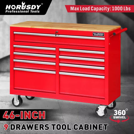 9 Drawers Tool Box Chest Cabinet Trolley Box Garage Storage Toolbox Red 1000lbs.