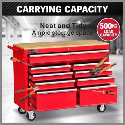 9 Drawers Tool Box Chest Cabinet Trolley Box Garage Storage Toolbox Red 1000lbs.