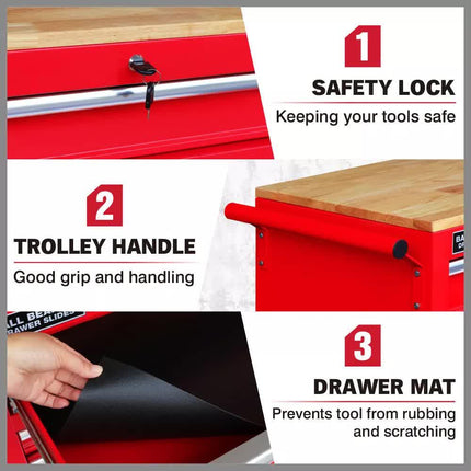 9 Drawers Tool Box Chest Cabinet Trolley Box Garage Storage Toolbox Red 1000lbs.