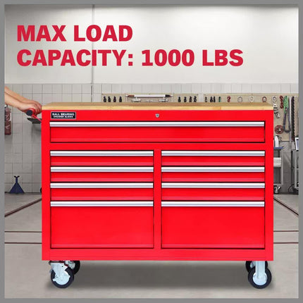 9 Drawers Tool Box Chest Cabinet Trolley Box Garage Storage Toolbox Red 1000lbs.