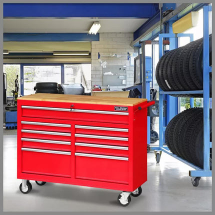 9 Drawers Tool Box Chest Cabinet Trolley Box Garage Storage Toolbox Red 1000lbs.