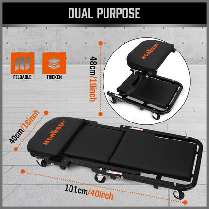 40inch 2 in 1 Folding Creeper Mechanic Z Seat Garage Workshop Rolling Work Stool.
