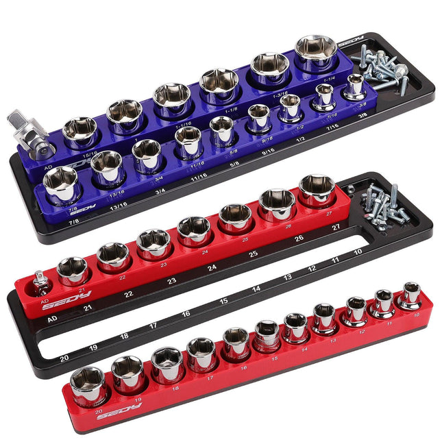 SEDY 2Pc Magnetic Socket Organizer 1/2 Drive Metric SAE Sockets Storage Holder.