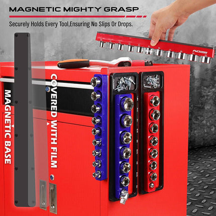 SEDY 2Pc Magnetic Socket Organizer 1/2 Drive Metric SAE Sockets Storage Holder.