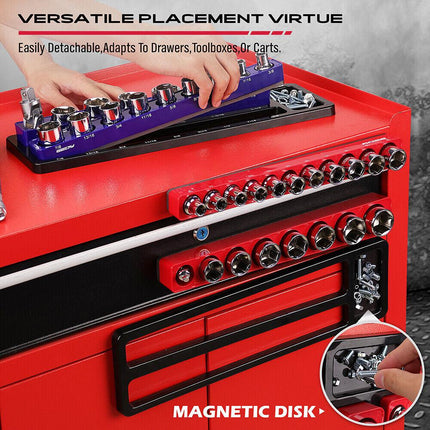 SEDY 2Pc Magnetic Socket Organizer 1/2 Drive Metric SAE Sockets Storage Holder.
