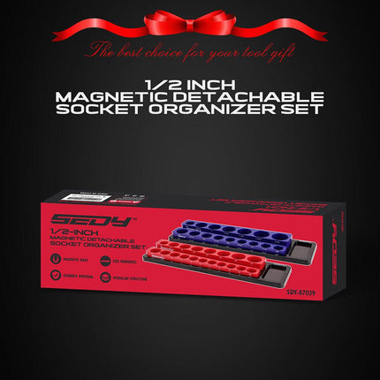 SEDY 2Pc Magnetic Socket Organizer 1/2 Drive Metric SAE Sockets Storage Holder.