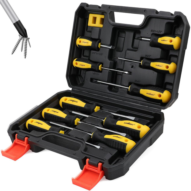 11-Pieces Magnetic Screwdriver Set with Case Magnetizer Demagnetizer Flat Head.