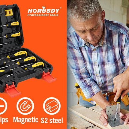 11-Pieces Magnetic Screwdriver Set with Case Magnetizer Demagnetizer Flat Head.