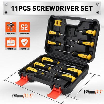 11-Pieces Magnetic Screwdriver Set with Case Magnetizer Demagnetizer Flat Head.