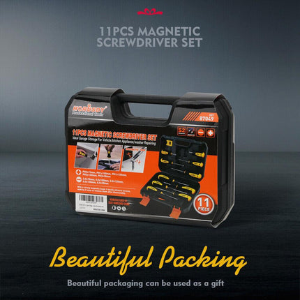 11-Pieces Magnetic Screwdriver Set with Case Magnetizer Demagnetizer Flat Head.