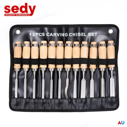12Pc Wood Carving Chisel Set Knife High Carbon Steel Woodworking Rolling Pouch.