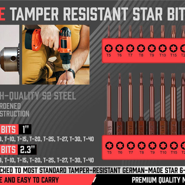 24Pc Torx Bit Set Star Head Screwdriver Bit Long Security Temper Proof T5-T40.