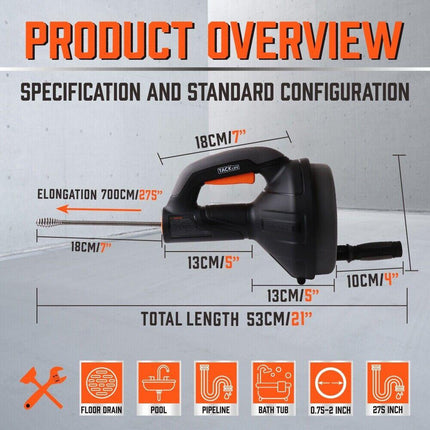 Drain Auger Drain Cleaner Unblocker Auger Sewage Pipe Cleaning Plumbing Tool.