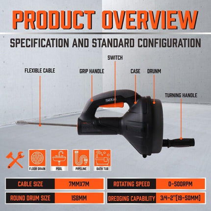 Drain Auger Drain Cleaner Unblocker Auger Sewage Pipe Cleaning Plumbing Tool.