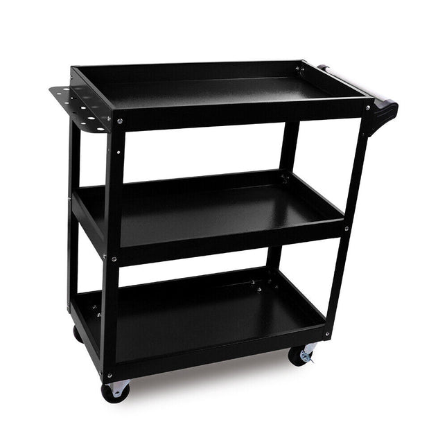 Black 3-Tier Tool Cart Trolley Toolbox Workshop Garage Storage 150KG Organizer Garage.