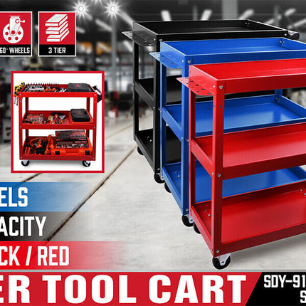 Black 3-Tier Tool Cart Trolley Toolbox Workshop Garage Storage 150KG Organizer Garage.