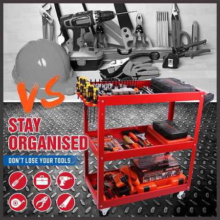 Black 3-Tier Tool Cart Trolley Toolbox Workshop Garage Storage 150KG Organizer Garage.
