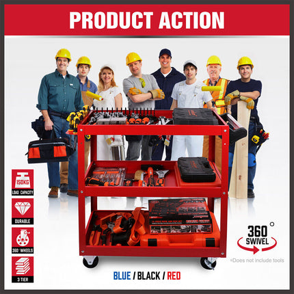 Black 3-Tier Tool Cart Trolley Toolbox Workshop Garage Storage 150KG Organizer Garage.