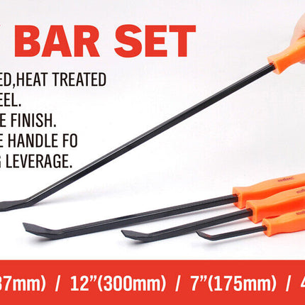 Horusdy 4Pc Steel Pry Bar Set Heavy Duty Mechanic Crowbar Car  4" 7" 12" 17-1/2".