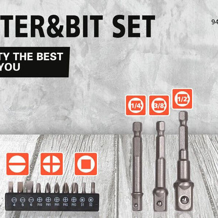 16Pc Socket Bit Adaptor Set Power Drill Nut Driver Extension Screwdriver Bits.