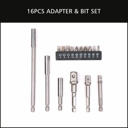 16Pc Socket Bit Adaptor Set Power Drill Nut Driver Extension Screwdriver Bits.