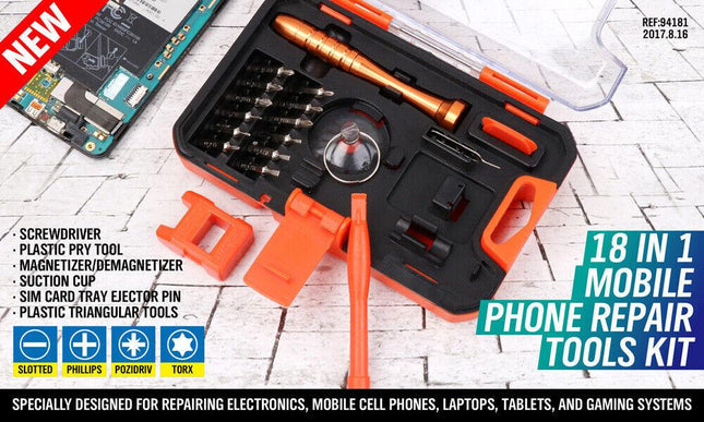 HORUSDY 18 in 1 Mobile Phone Repair Tools Kit Pry Opening Tool Screwdriver.