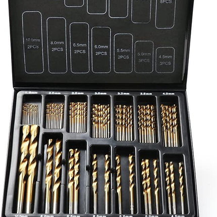 99Pc Drills Set HSS Titanium Coated Wood Plastic Metal Metric 1.5-10mm With Case.