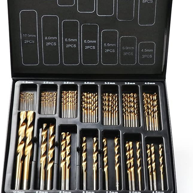99Pc Drills Set HSS Titanium Coated Wood Plastic Metal Metric 1.5-10mm With Case.