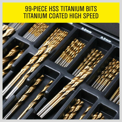 99Pc Drills Set HSS Titanium Coated Wood Plastic Metal Metric 1.5-10mm With Case.