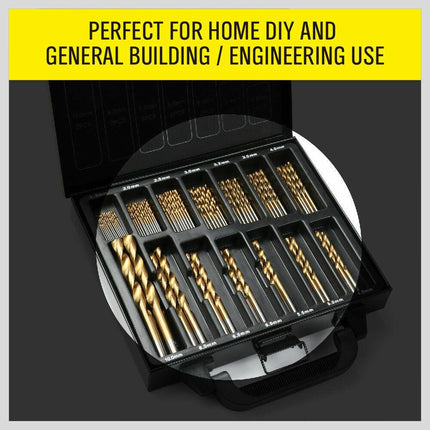 99Pc Drills Set HSS Titanium Coated Wood Plastic Metal Metric 1.5-10mm With Case.