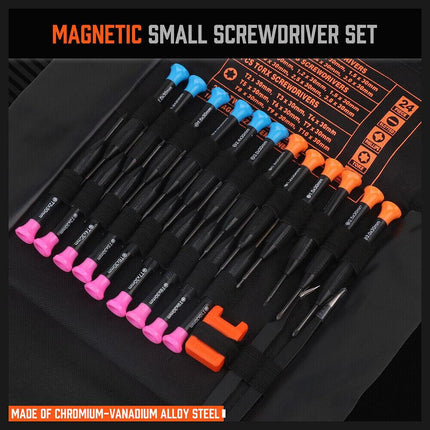 24-Piece Magnetic Precision Screwdriver Set - Small Screwdrivers for Eyeglasses, Phones, Watches Electronics Repair.