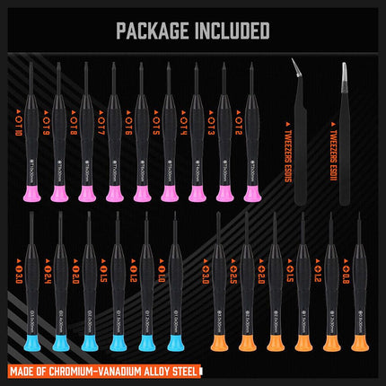 24-Piece Magnetic Precision Screwdriver Set - Small Screwdrivers for Eyeglasses, Phones, Watches Electronics Repair.