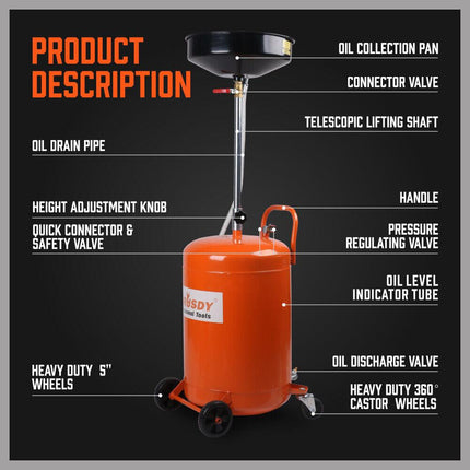 HORUSDY 80L Pneumatic Waste Oil Drainer Fluid Transfer Tank Air Car Workshop.