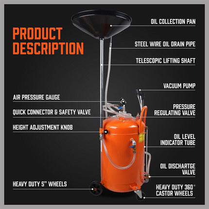 HORUSDY 80L Waste Oil Drainer Pneumatic Fluid Collection Workshop with Extractor.
