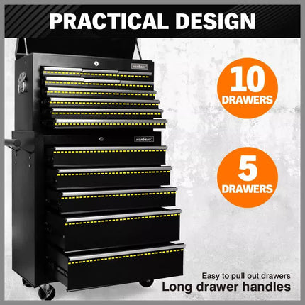 Black15 Drawer Tool Box Trolley Cabinet Storage Cart Garage Toolbox Organiser.