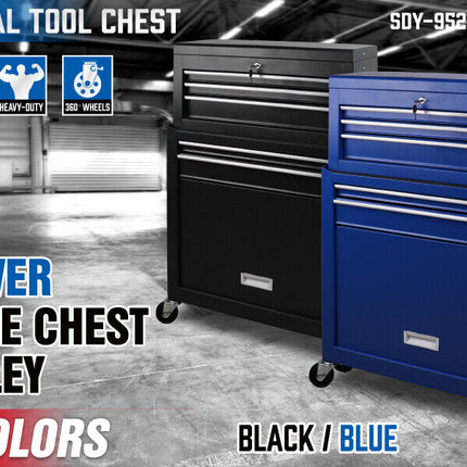 7 Drawer Tool Box Chest Cabinet Trolley Toolbox Garage Storage Lockable Blue.
