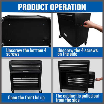7 Drawer Tool Box Chest Cabinet Trolley Toolbox Garage Storage Lockable Blue.