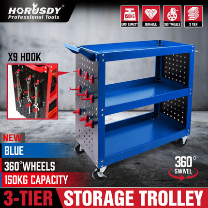 Blue 3-Tier Tool Cart Storage Trolley Toolbox Workshop Garage Organiser 150kg Blue.