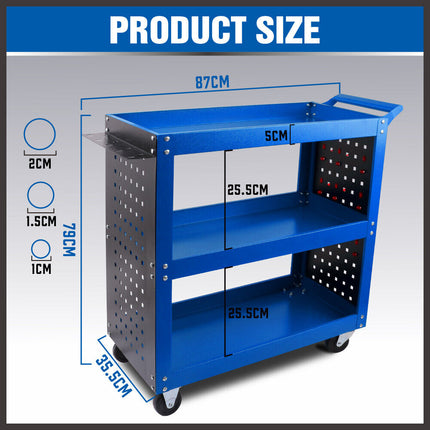 Blue 3-Tier Tool Cart Storage Trolley Toolbox Workshop Garage Organiser 150kg Blue.