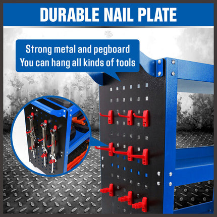 Blue 3-Tier Tool Cart Storage Trolley Toolbox Workshop Garage Organiser 150kg Blue.