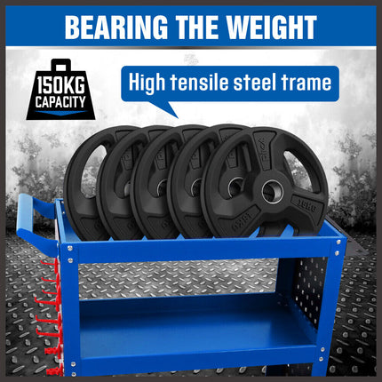 Blue 3-Tier Tool Cart Storage Trolley Toolbox Workshop Garage Organiser 150kg Blue.