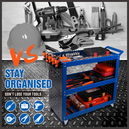 Blue 3-Tier Tool Cart Storage Trolley Toolbox Workshop Garage Organiser 150kg Blue.
