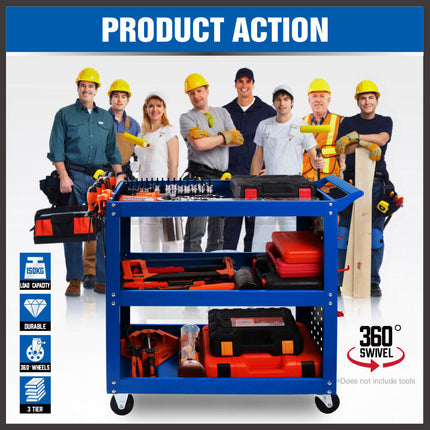 Blue 3-Tier Tool Cart Storage Trolley Toolbox Workshop Garage Organiser 150kg Blue.