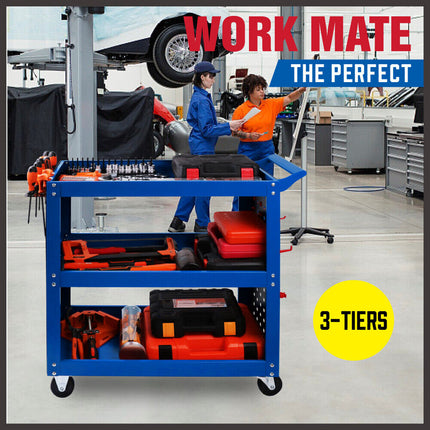 Blue 3-Tier Tool Cart Storage Trolley Toolbox Workshop Garage Organiser 150kg Blue.