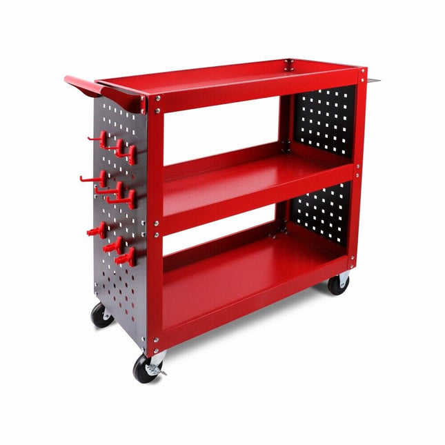 Red 3-Tier Tool Cart Storage Trolley Toolbox Workshop Garage Organiser 150kg Red.
