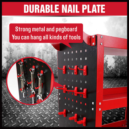 Red 3-Tier Tool Cart Storage Trolley Toolbox Workshop Garage Organiser 150kg Red.