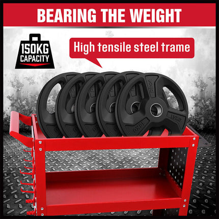 Red 3-Tier Tool Cart Storage Trolley Toolbox Workshop Garage Organiser 150kg Red.