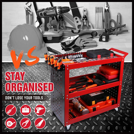 Red 3-Tier Tool Cart Storage Trolley Toolbox Workshop Garage Organiser 150kg Red.