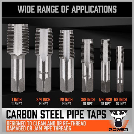 HORUSDY 6Pc NPT Pipe Tap Set Thread Tap Screw Tool 1/8" 1/4" 3/8" 1/2" 3/4" 1".