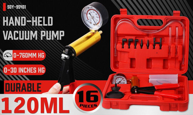 HORUSDY Hand Held Vacuum Pump Brake Bleeder Pressure Tester Vacuum Gauge Kit.